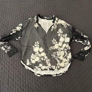 Pilcro Black Sheer Blouse with Cream Floral Design